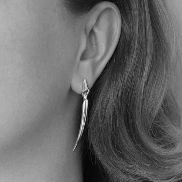 Sterling Silver Long Fang Stud Earrings