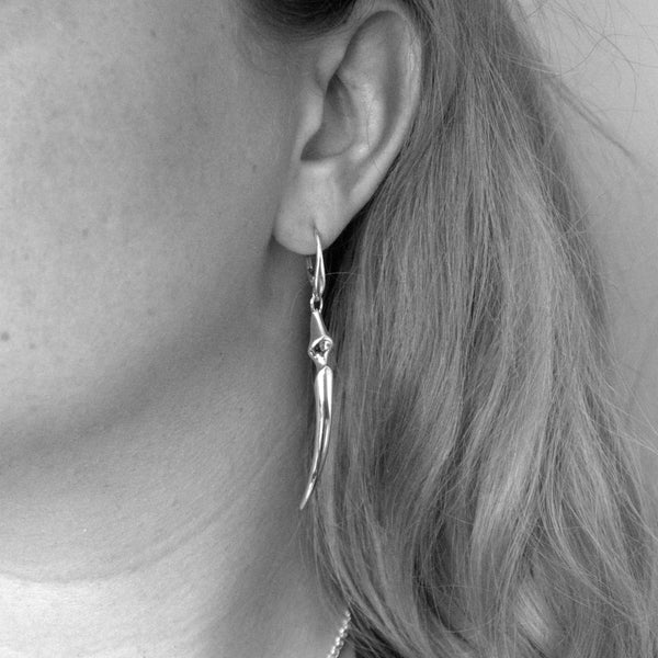 Sterling Silver Long Fang Drop Earrings