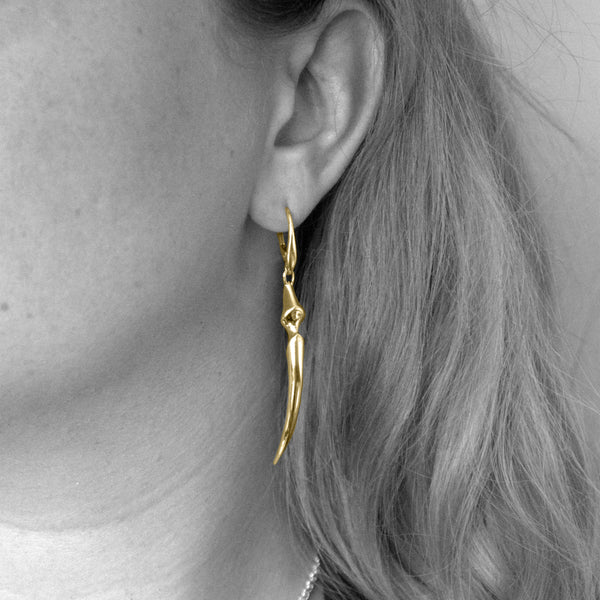 Yellow Gold Vermeil Long Fang Drop Earrings